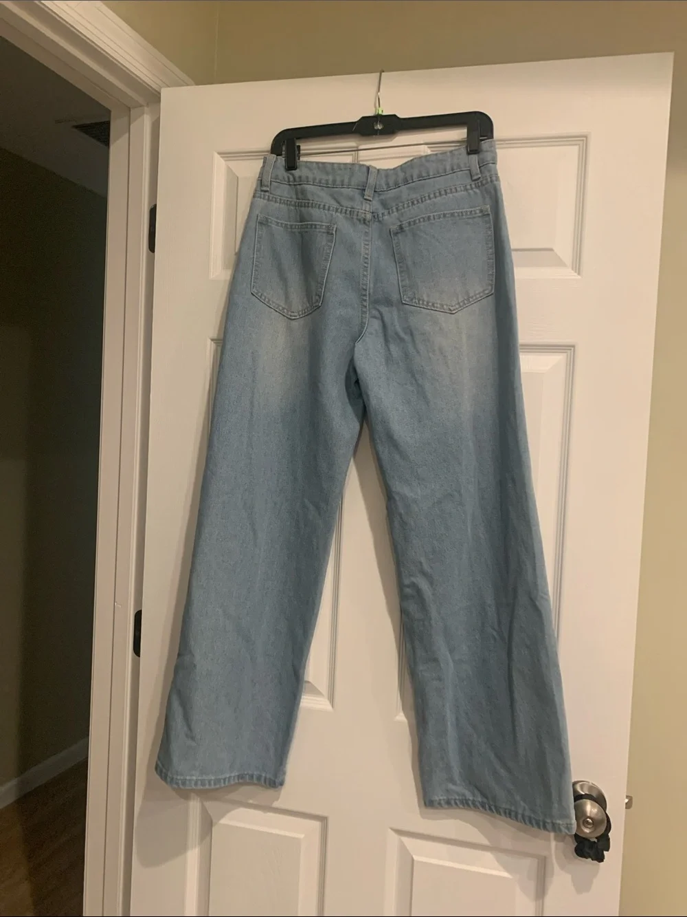 Light Blue Women's Wide Leg Jeans with Butterfly Print - Picture 2 of 2